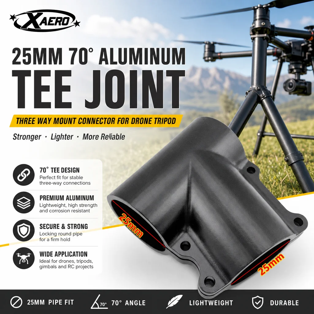 XAERO DIY 25mm 70 Degree Aluminum Tee Joint Three Way Mount Connector for Drone Tripod 25 Pipe