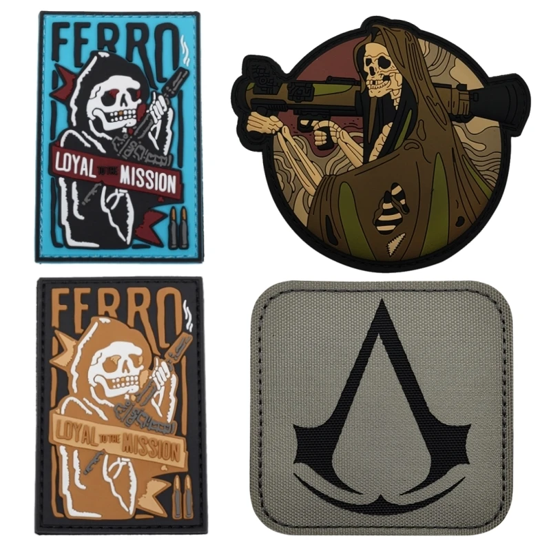 LOYAL TO THE MISSION PVC Patches Tactical Death's Bone Spear Skull Morale Badge Army Armband Backpack Hook Sticker for Clothing