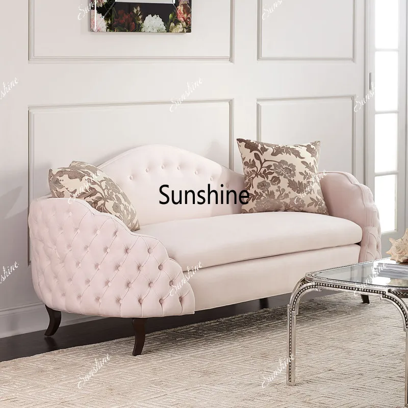American light luxury sofa casual solid wood velvet fabric pull button living room club photo studio