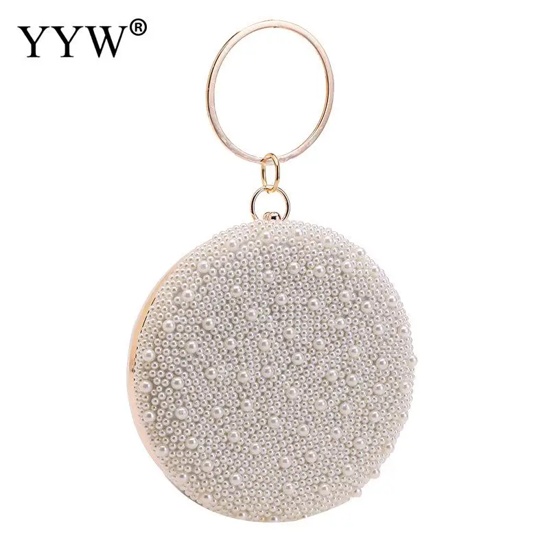 Bling Pearl Bags For Women Small Round Shape Clutch Bag Diamond Luxury Designer Handbag Female Evening Clutch Wedding Party Bag