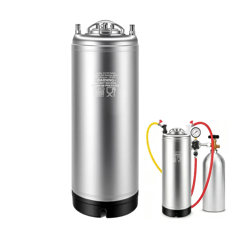  New 19L Ball Lock Keg with Rubber Protective Based, Stainless Steel Corney Keg, Portable Beer Keg for Homebrewing
