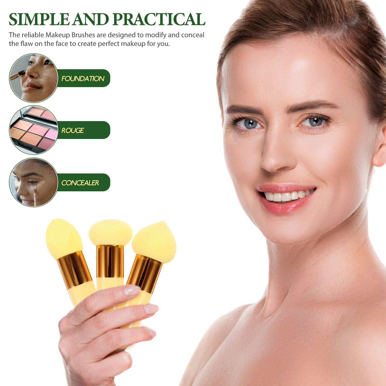 Bolígrafos de maquillaje de belleza, brochas de esponja para corrector de base de doble uso Premium, herramientas suaves y flexibles, 3 uds.