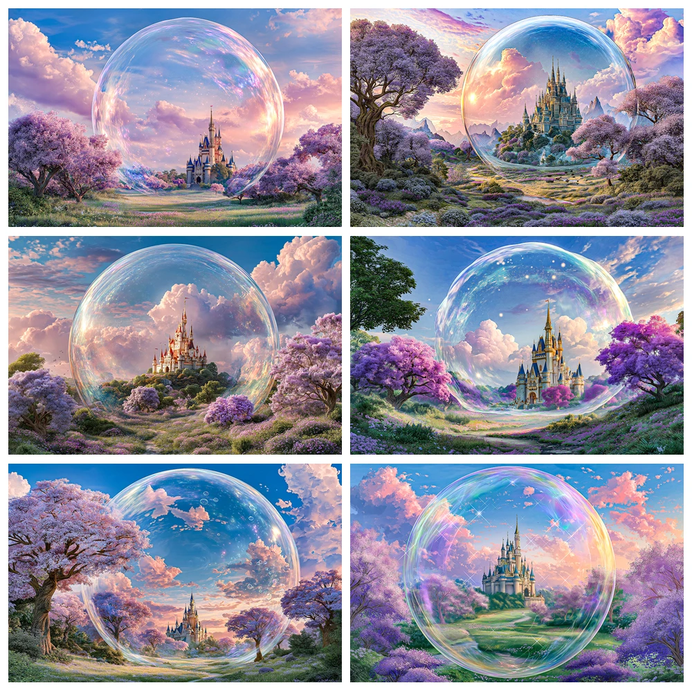 

Fairyland Castle in Dreamy Bubbles Backdrop Kids Birthday Party Cake Smash Banner Baby Shower Photocall Photography Background