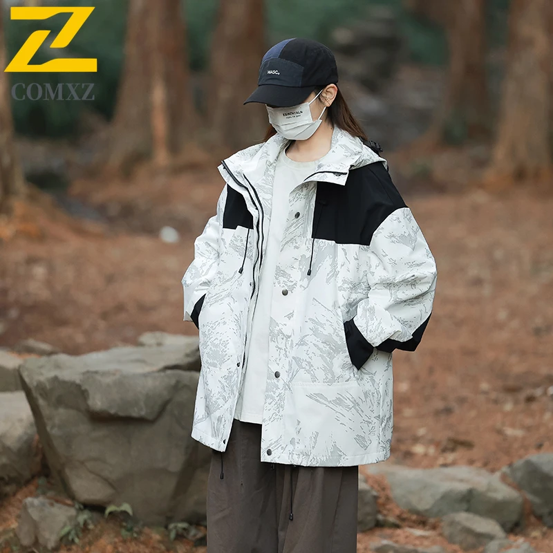 

Men's Colorblock Hooded Jacket Spring Autumn Windproof Water-Resistant Sport Coat Outdoor Hiking Casual Lightweight Windbreaker