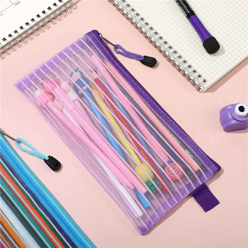 コンパクト-100-パック学用品ジッパーメッシュポーチ鉛筆ペンケース鉛筆収納ポーチバルク鉛筆バッグ多目的バッグ