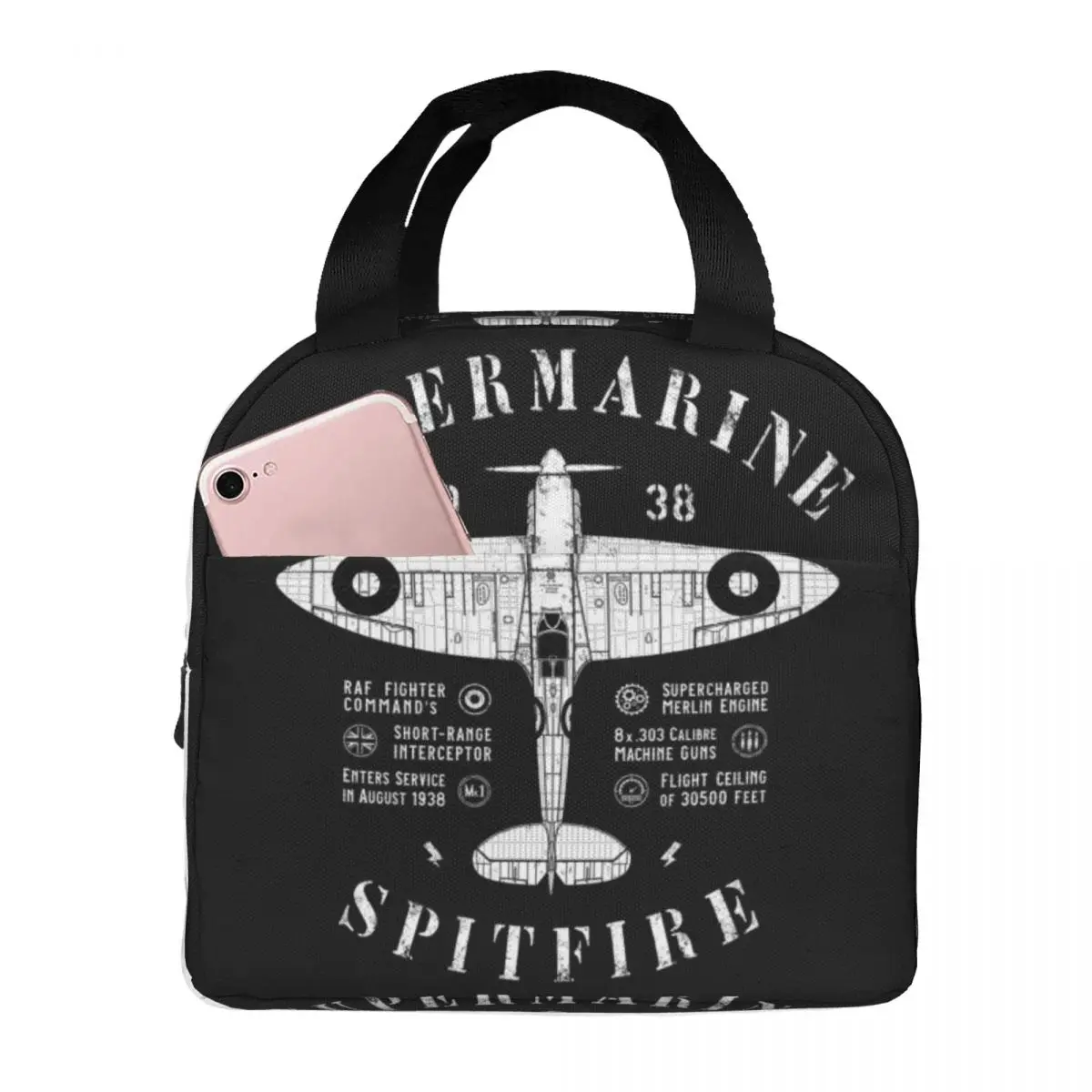 Supermarine Spitfire Insulated Lunch Tote Bag for Women Fighter Plane Pilot Aircraft Airplane Resuable Cooler Thermal Bento Box