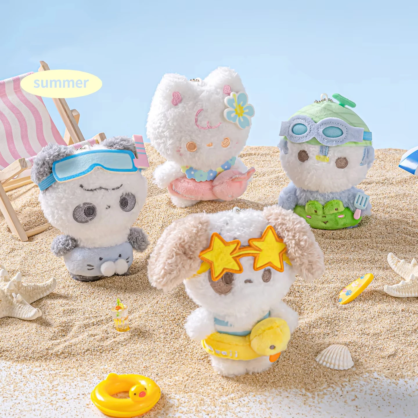 Kawaii Summer Surfing Theme Cute Plush Doll Backpack Pendant Desktop Ornament Aesthetic Stationery Small Ornaments Gift
