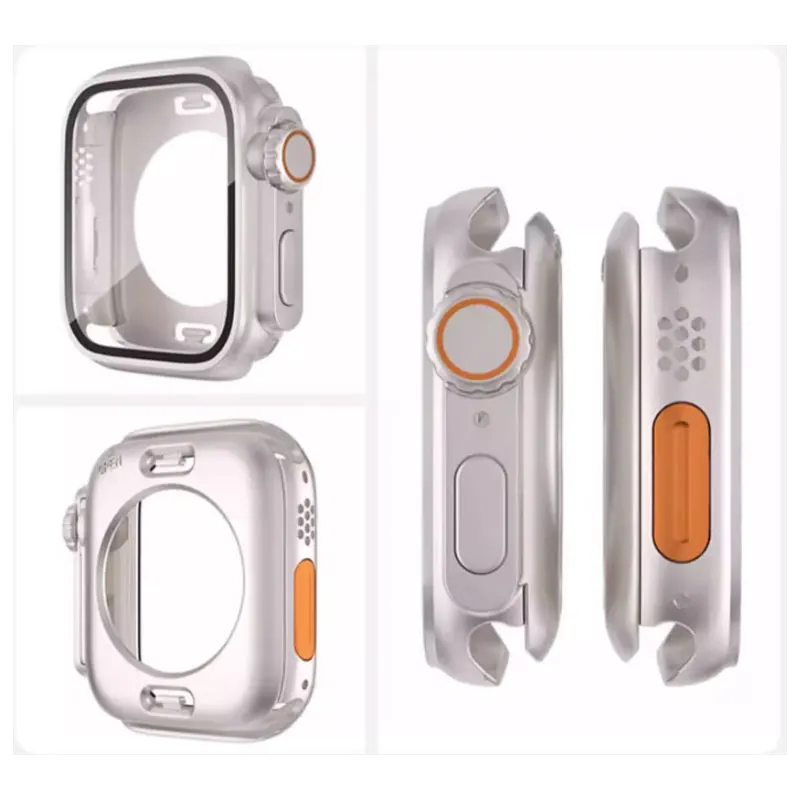 Funda protectora de pantalla para Apple Watch, cubierta de 40mm, 41mm, 44mm y 45mm, película de vidrio dura para PC, parachoques delantero y trasero