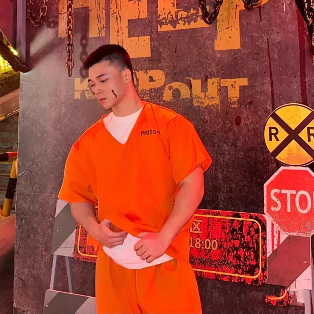 

Костюм заключенного для взрослых, оранжевый комбинезон заключенного, наряд заключенного для Хэллоуина, оранжевый костюм заключенного, мужской тюремный комбинезон, костюм