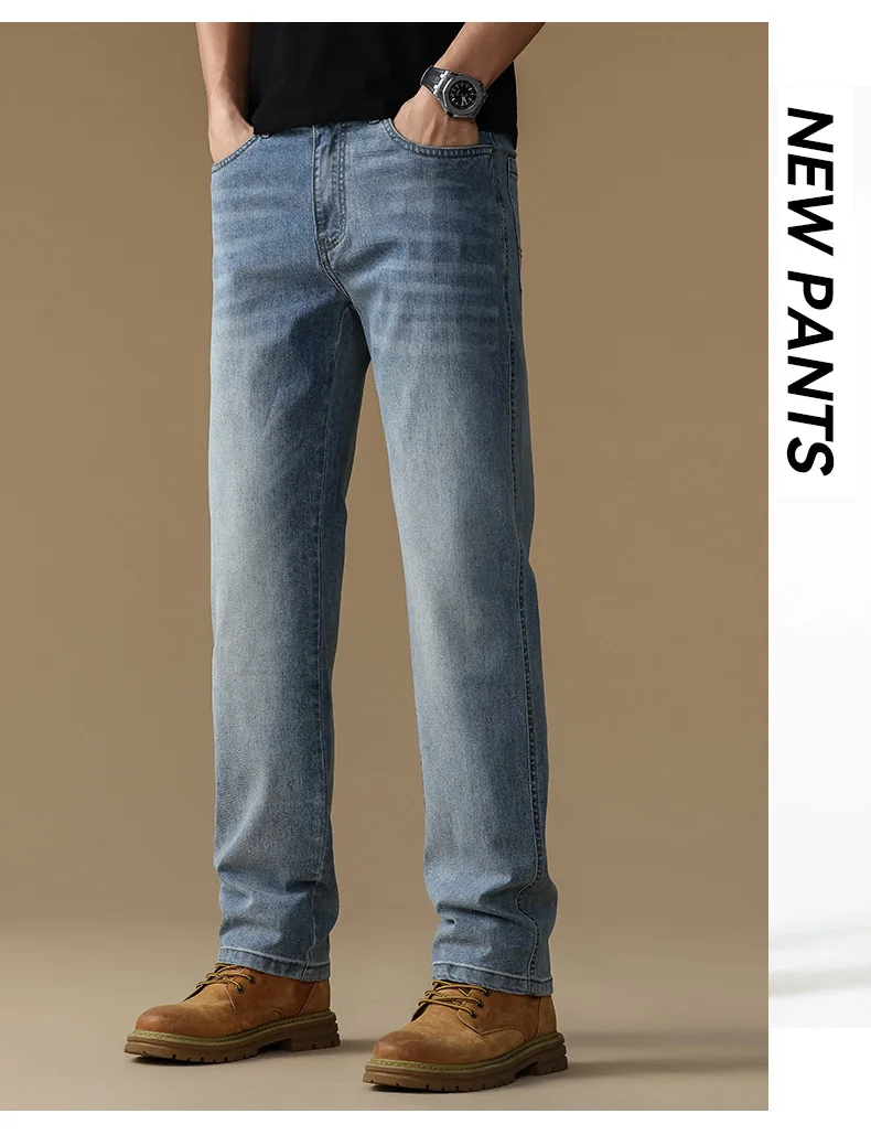 صافي الإصدار 2025 جينز صيفي جديد رقيق من الحرير الجليدي للرجال، بنطلون مستقيم مرن، مريح، أنيق، سراويل طويلة غير رسمية #6