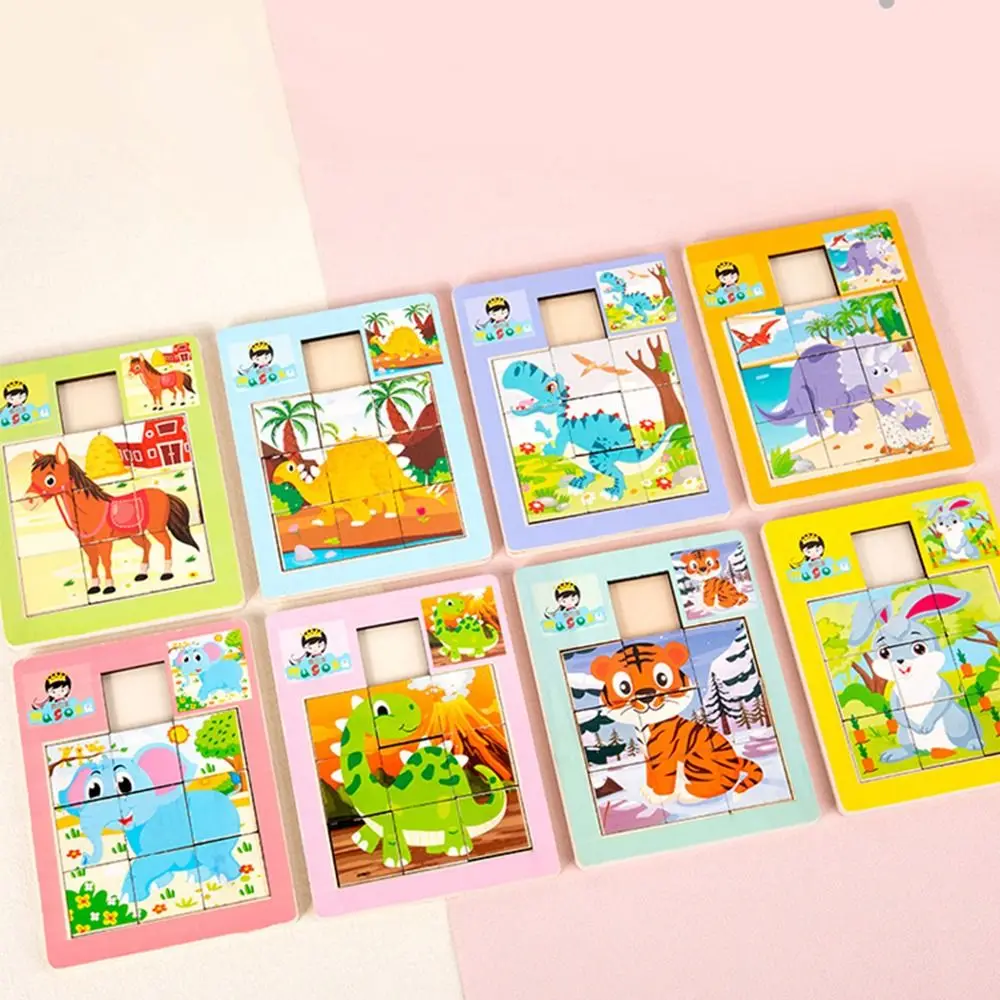 Animal Pattern Wooden Sliding Puzzle Educational Toys Kids Birthday Gifts Children Intelligence Game Toy Movable Kids Jigsaw