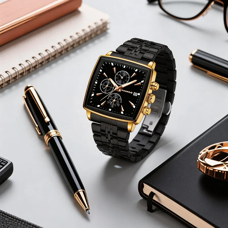 2026 New Men Watches 40mm Square Quartz Movement Analog Diving Series Clock Black Stainless Steel Top Brand Watch for Men montre