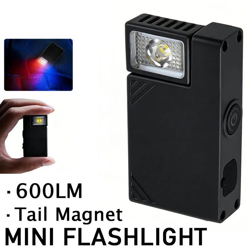 C5 Mini Portable Flashlight Adjustable Angle USB Rechargeable Multifunctional Outdoor Warning Work Light Red And Blue