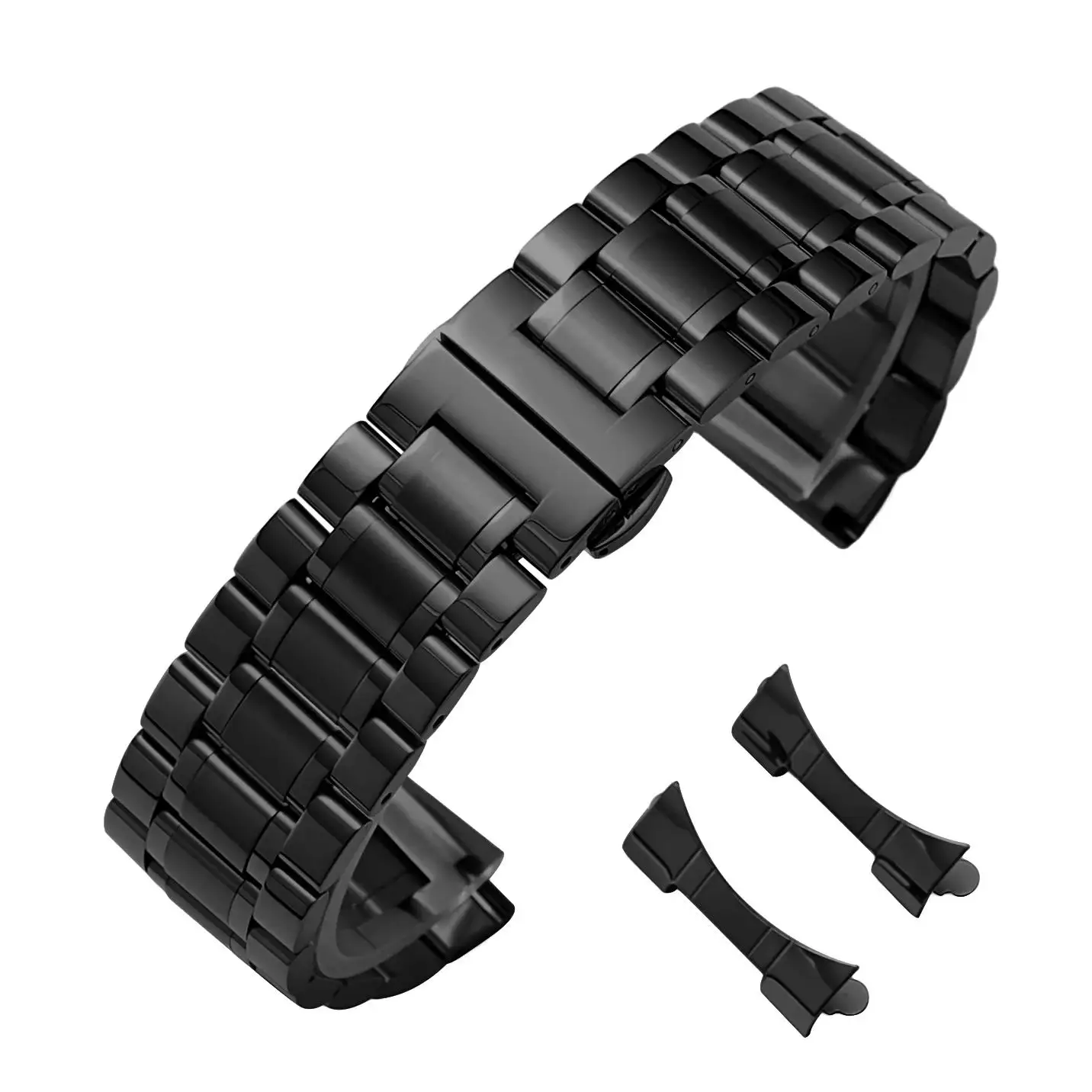 Edelstahl-Uhrenarmband mit gebogenem Ende, 12/13/14/15/16/17/18/19/20/21/22/23/24 mm, Schmetterlingsverschluss, massives Metall-Universalarmband – Detail 19