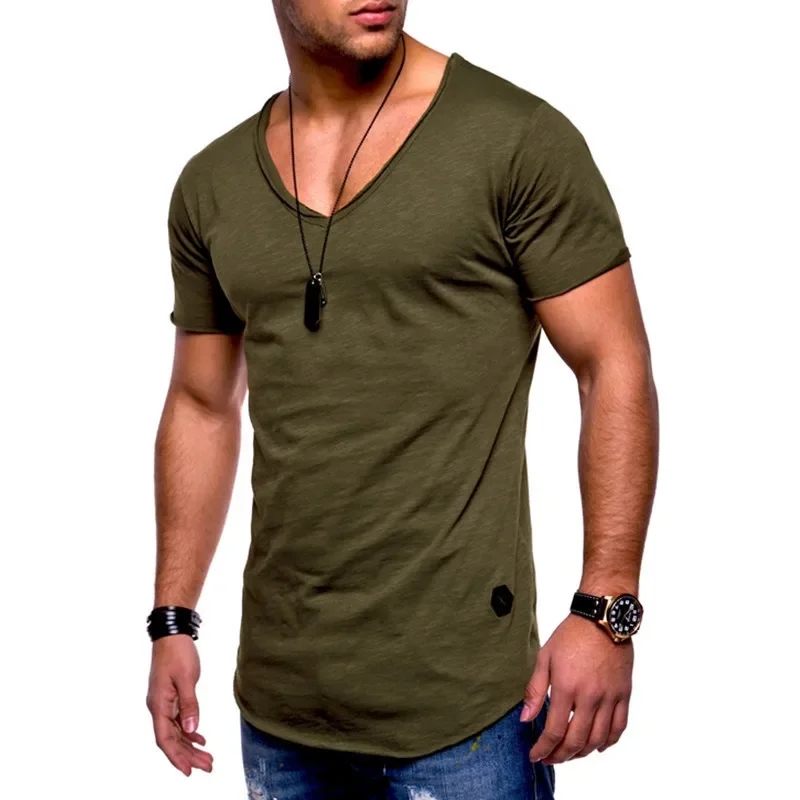 MRMT 2024 Brand New Men's European Size Short Sleeve V-Neck Solid Color Fashion Large Size T-Shirt Men's Casual Sports T-Shirt