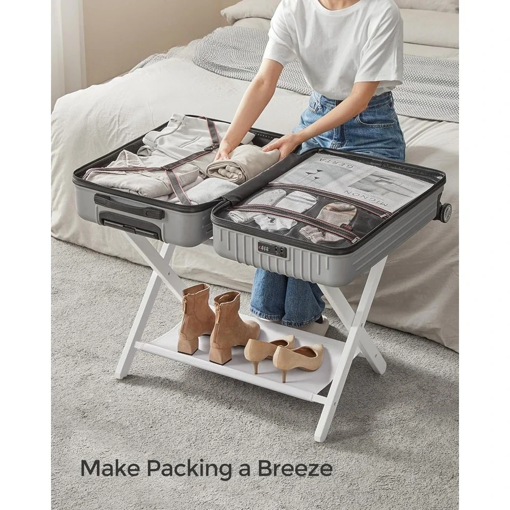 

Luggage Rack Set of 2, Folding Suitcase Stand with Storage Shelf, for Guest Room, Hotel, Bedroom, Heavy-Duty, Holds up to 131 lb