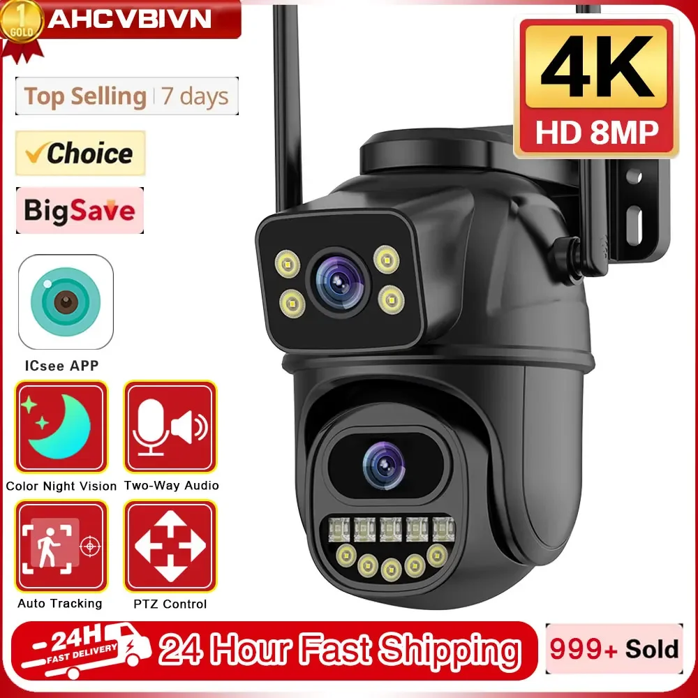 

ICSEE HD 8MP PTZ WiFi 4K Camera Dual Lens Dual Screens Security Protection Color NightVision AI Track Outdoor IP CCTV Survalance