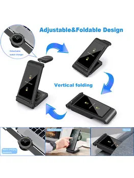 Bezdrátová nabíječka 3 v 1 pro Samsung S24 S23 Ultra/S22/S21/Note 20/Z Flip 6/Z Fold 6 Rychlonabíjecí stanice pro Galaxy Watch 7 Pro 8 nejlepší prodej Handsfree od Googlu Pixel - №5