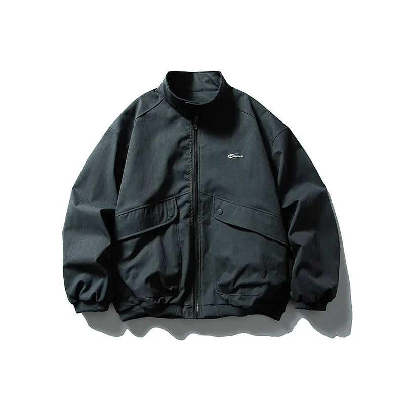 Men Autumn New Japanese Streetwear Fashion Splice Pocket Loose Casual Tooling Bomber Jacket Women Spring Coat Couple Outerwear