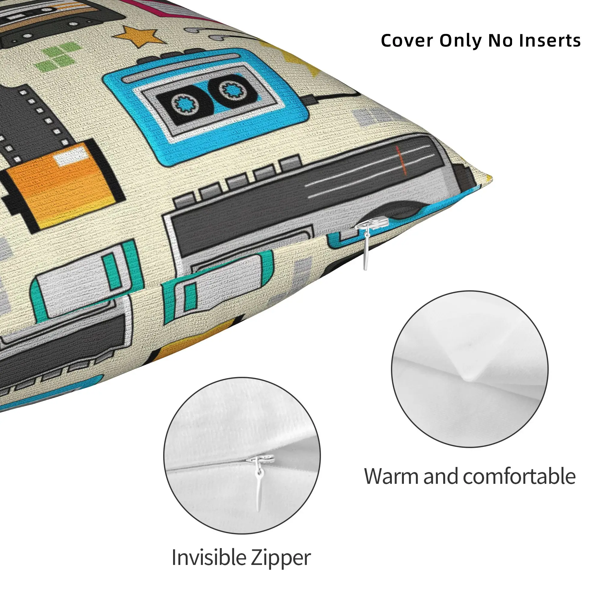 Printing 80s 90s Retro Cassette Tape Boombox Pillowcase Polyester Cushion Cover Decorative Music Pillow Case Cover Home Zipper