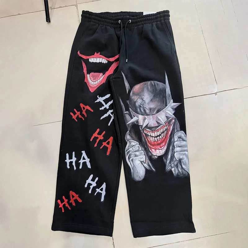 

Joker Style Hand Painted Art Design Batman Printing Black Hip Hop Sweatpants Y2K Fashion Men Women Casual Loose Streetwear Pants