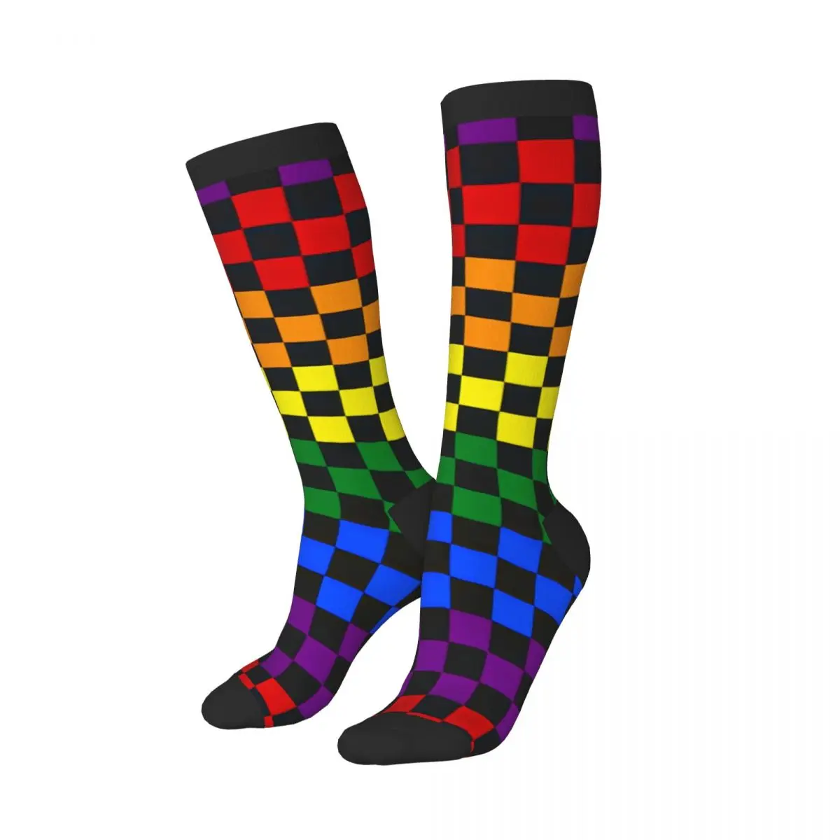 Checked Board Rainbow Chessboard Thigh High Socks Over Knee Long Socks Block Stockings