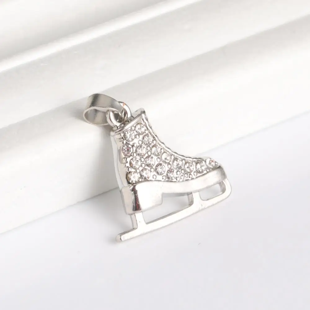 Skyrim Rhinestone Ice Skating Charm for Necklace Bracelet Keychain Jewelry Making Metal White Enamel Pendants Accessories