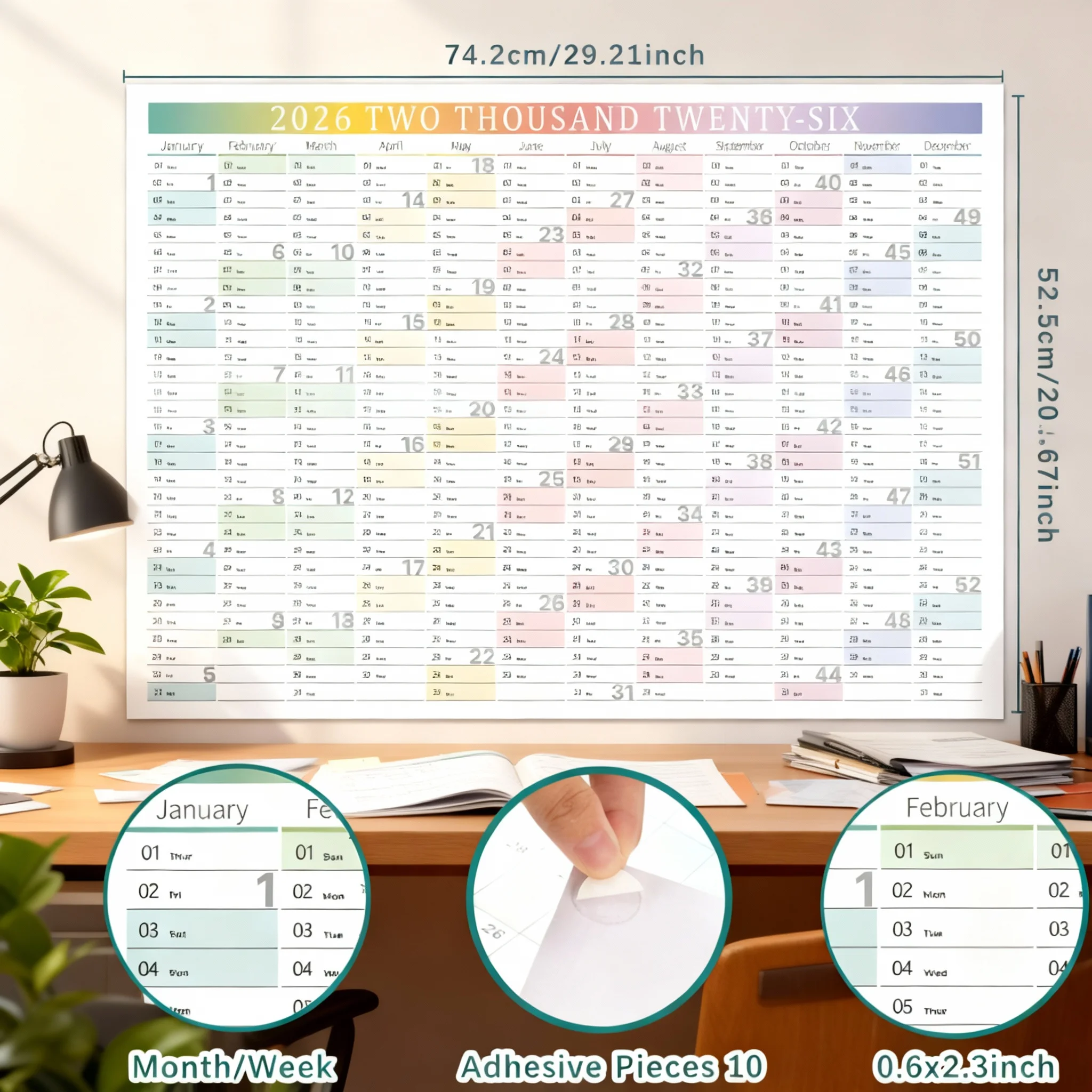

●2026 Colorful Wall Calendar with Stickers | Year Planner, Memo & Schedule Organizer for Home & Office
