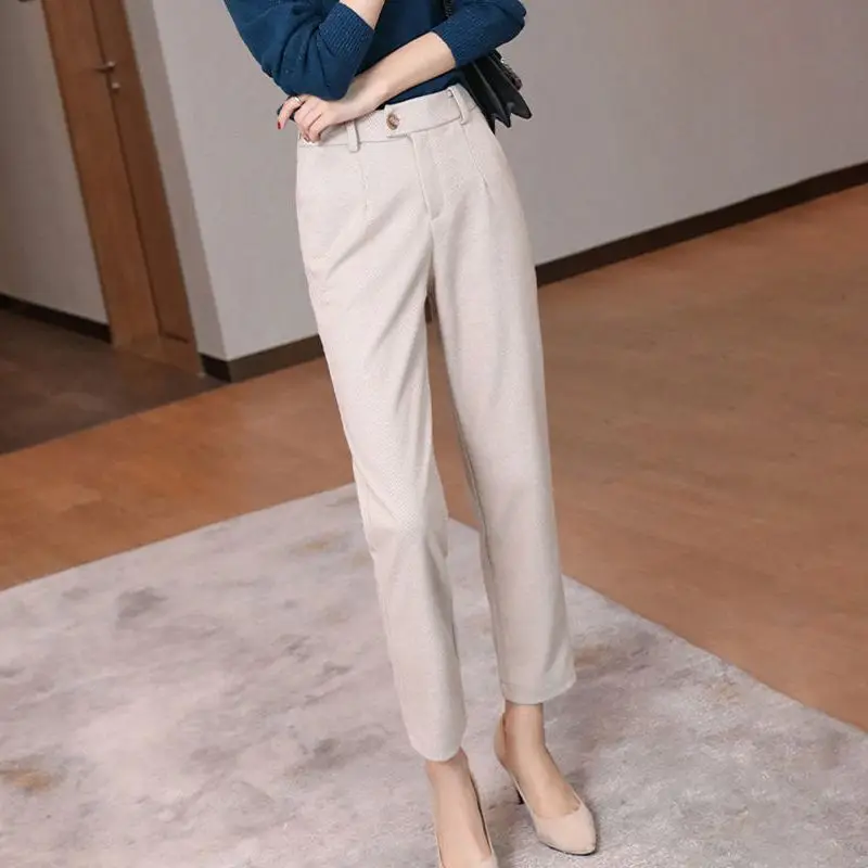 

Woolen Pants Women's Straight Pencil Pants 2023 Autumn Winter High Waisted Casual Suit Pants Office Lady Women Trousers A73