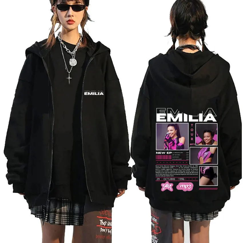 

Emilia Mernes MP3 Tour Zipper Hoodie Men Women Casual Cotton Zip Up Jacket Tops Male Fashion Streetwear Oversized Zip Up Hoodies