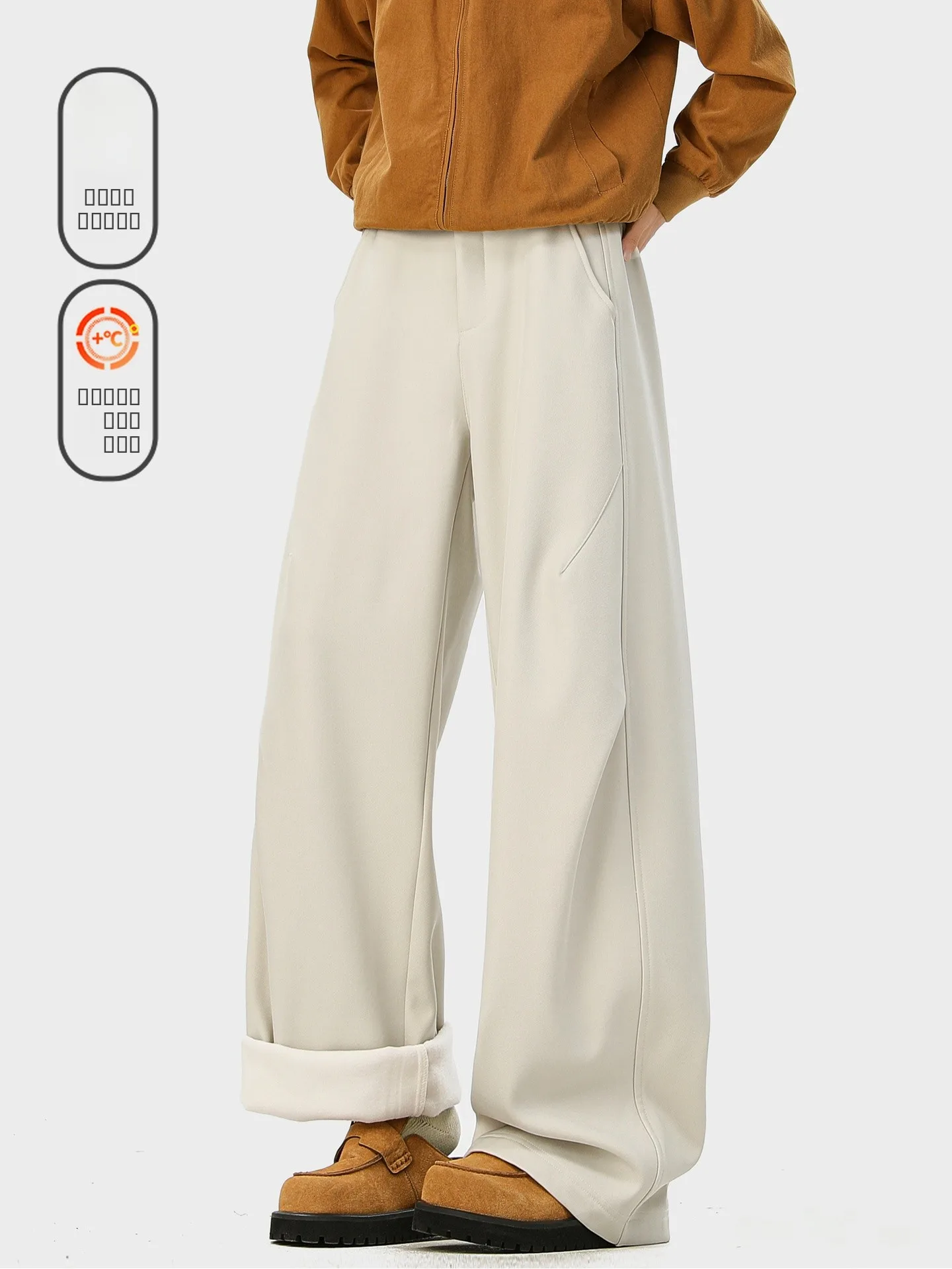 

Мужские повседневные брюки Thiened Fce с широкими штанинами, утепленные, для зимы, уличный стиль, универсальные, длинные, модные, базовые