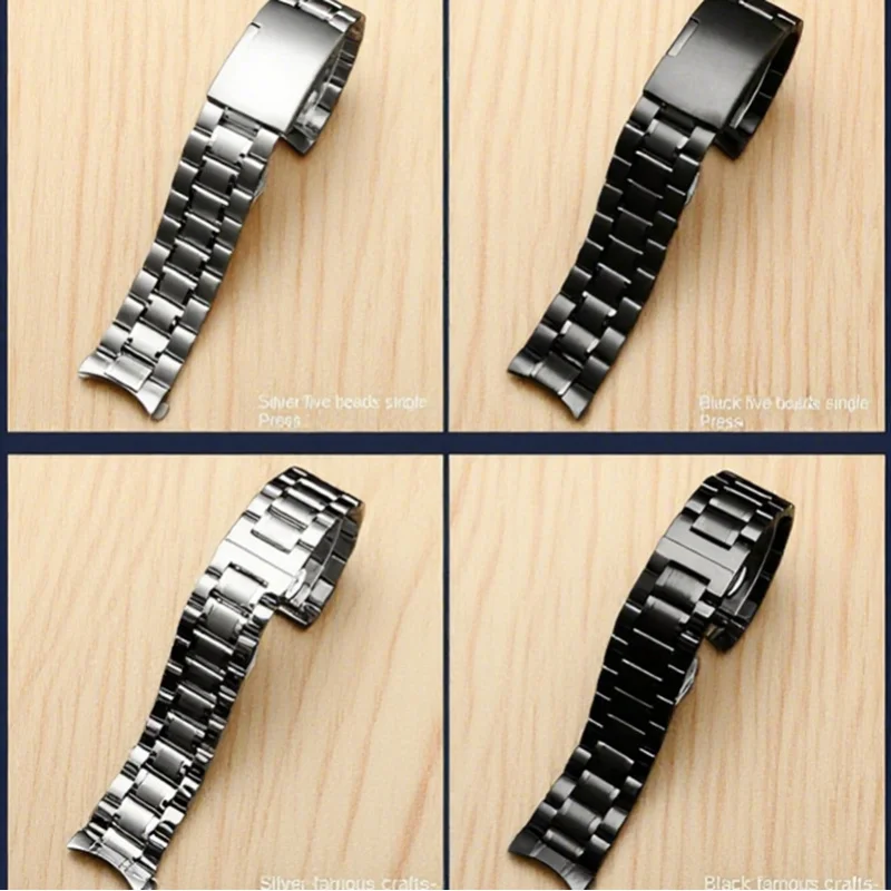 20mm 22mm Watchband For Longines Seiko Timex IWC Citizen Casio Curved End Stainless Steel Strap Men Metal Watchband Watch Chain