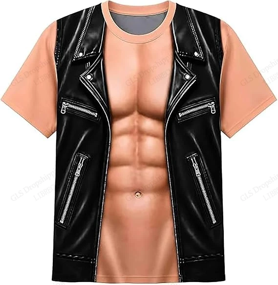Funny Men's Tshirt Muscle Chest Body Hairy Vest 3d Print T-shirt Men Women Fashion Short Sleeve Motorcycle Tops Tees Men Clothes