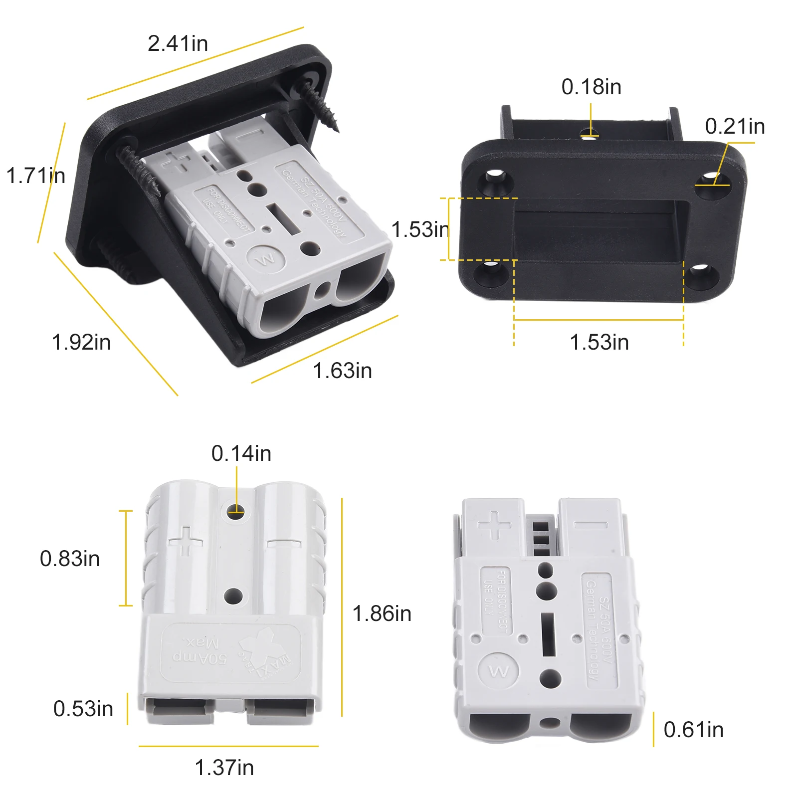 50 Amp Battery Cable Connector with Bracket Compatible with For Boat Winch Car and Trolling Motor Power Applications