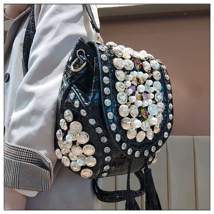 Original Designer Marken-Persönlichkeit Punk-Stil Leder Schulter-Crossbody-Tasche Neue Mode Ketten-Handtasche Freizeit-Rucksack für Damen – Detail 1