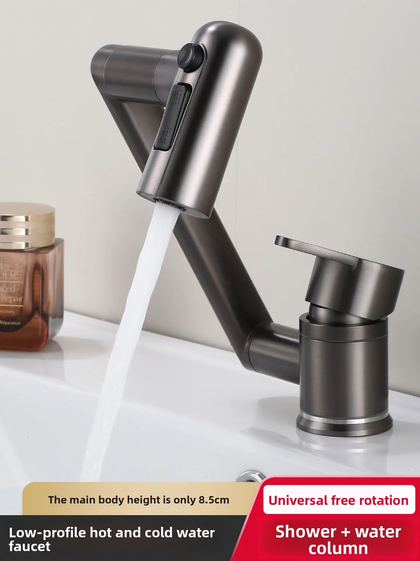 

Ultra-low washbasin faucet, cold and hot dual-purpose washbasin, stainless steel, rotatable