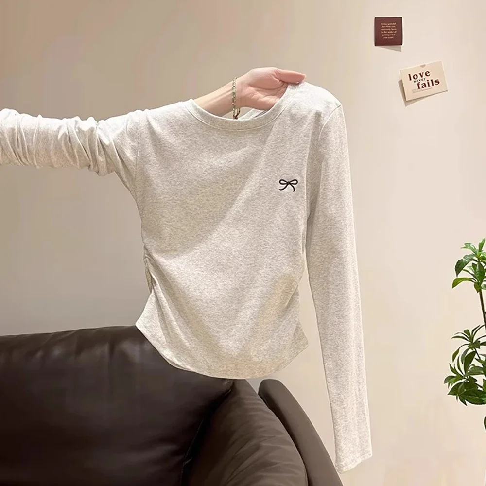 Slimming Effect Long Sleeve Crew Neck T-Shirt Autumn New Style Women's Fashionable Base Layer Shirt Versatile Top