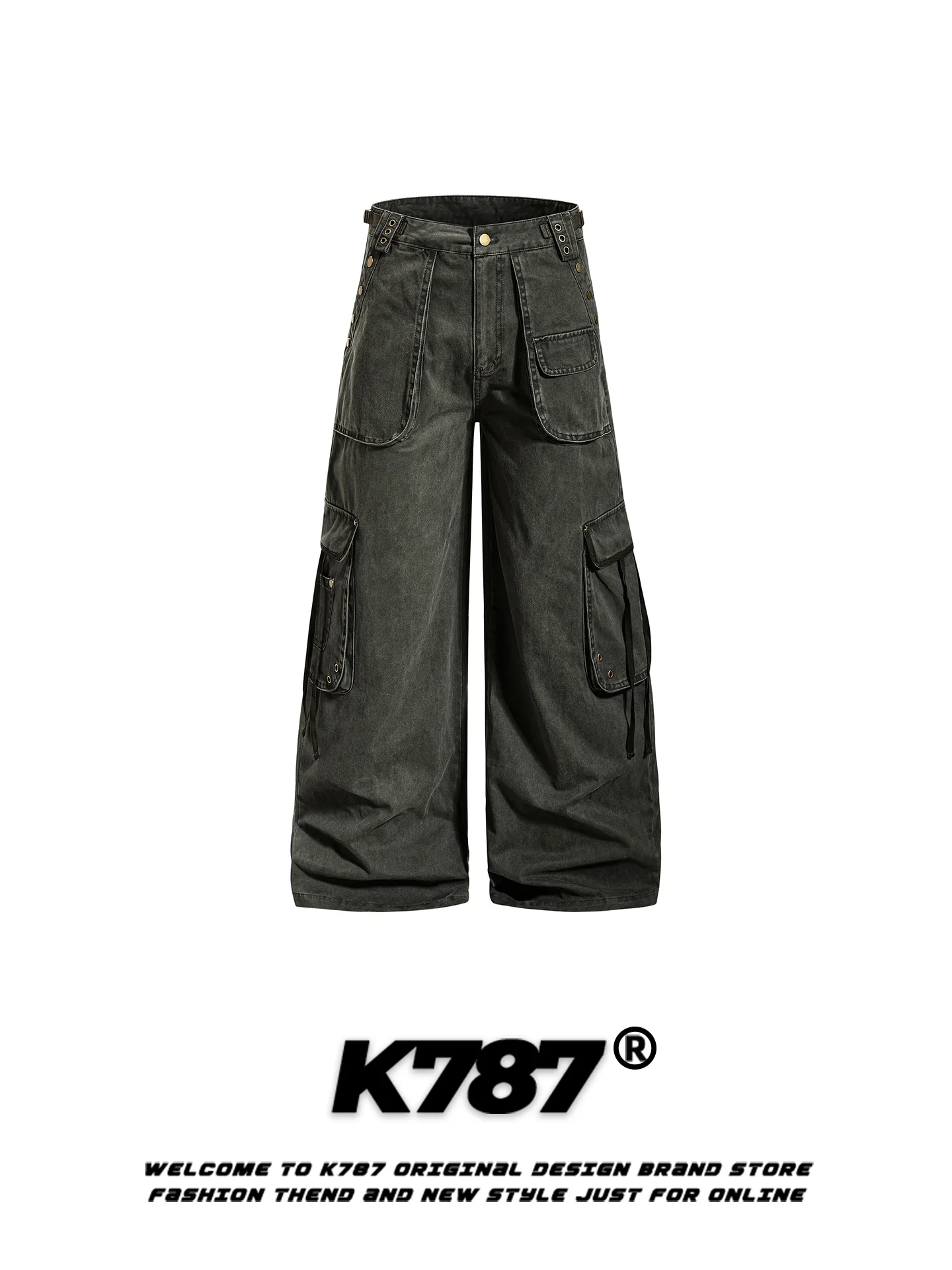 

Мужские повседневные брюки K787 American Style Vintage: свободный крой, высокая талия, широкие штанины, с эффектом похудения, с множеством карманов