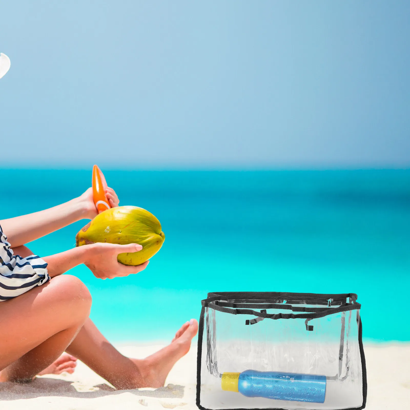 

Прозрачная пляжная сумка-тоут многоразового использования, легкая, с молнией, прочная сумка-чехол для бассейна и пляжа, для организованного хранения туалетных принадлежностей