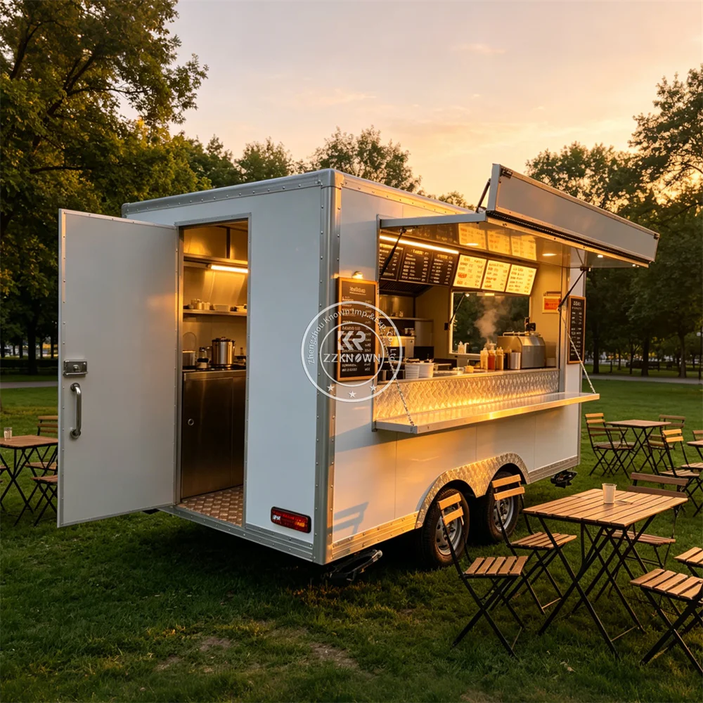 

Mobile Food Trailer Pizza Van Street Hot Dog Cart Catering Trailer BBQ Burger Food Truck With Fully Equipped Kitchen