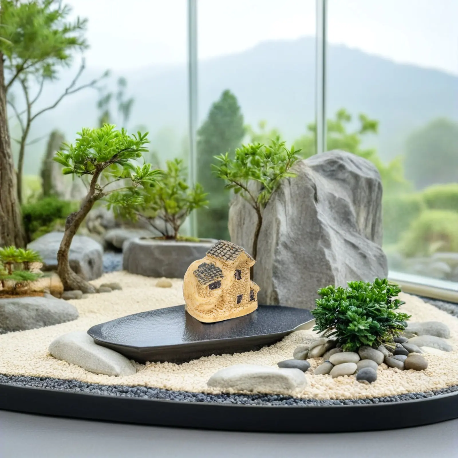 4Pcs Resin Miniature Fairy Village Houses for Terrarium Moss Garden Decor Bonsai Landscape Tiny Figurines Mini Garden