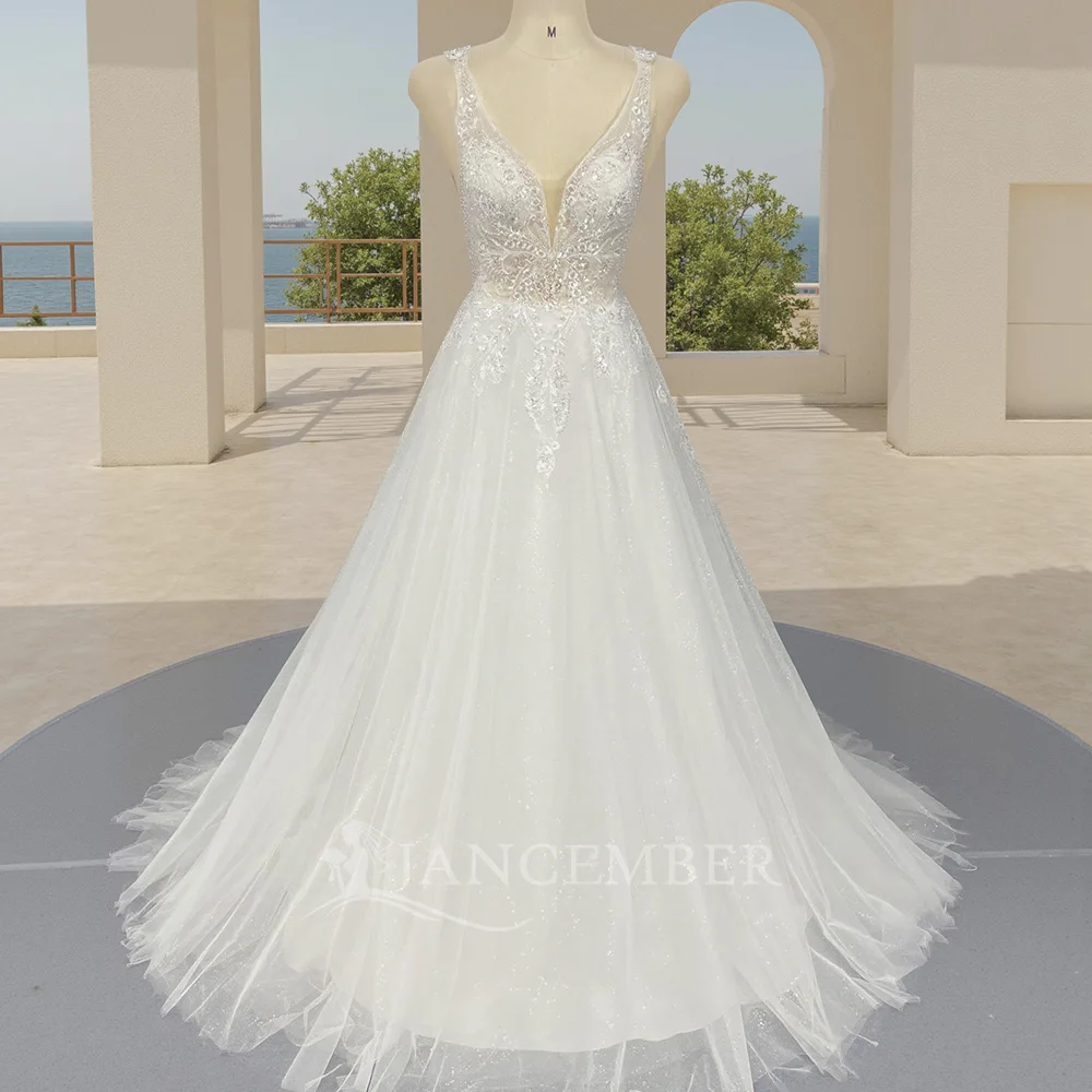 

Modest A Line Women's Wedding Dresses Simple Appliques Lace Bride Gowns Classic V Neck Sleeveless Customized Vestido De Noivas