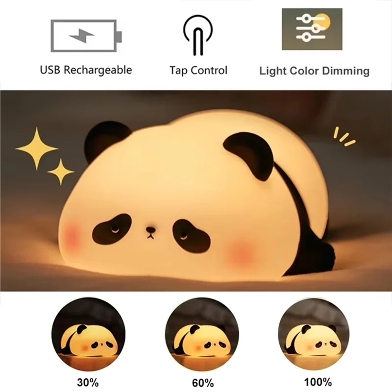 ABFS Cute Panda Pangda Decor LED Luz noturna com escurecimento, lâmpada animal novidade para crianças, presente de luz noturna legal