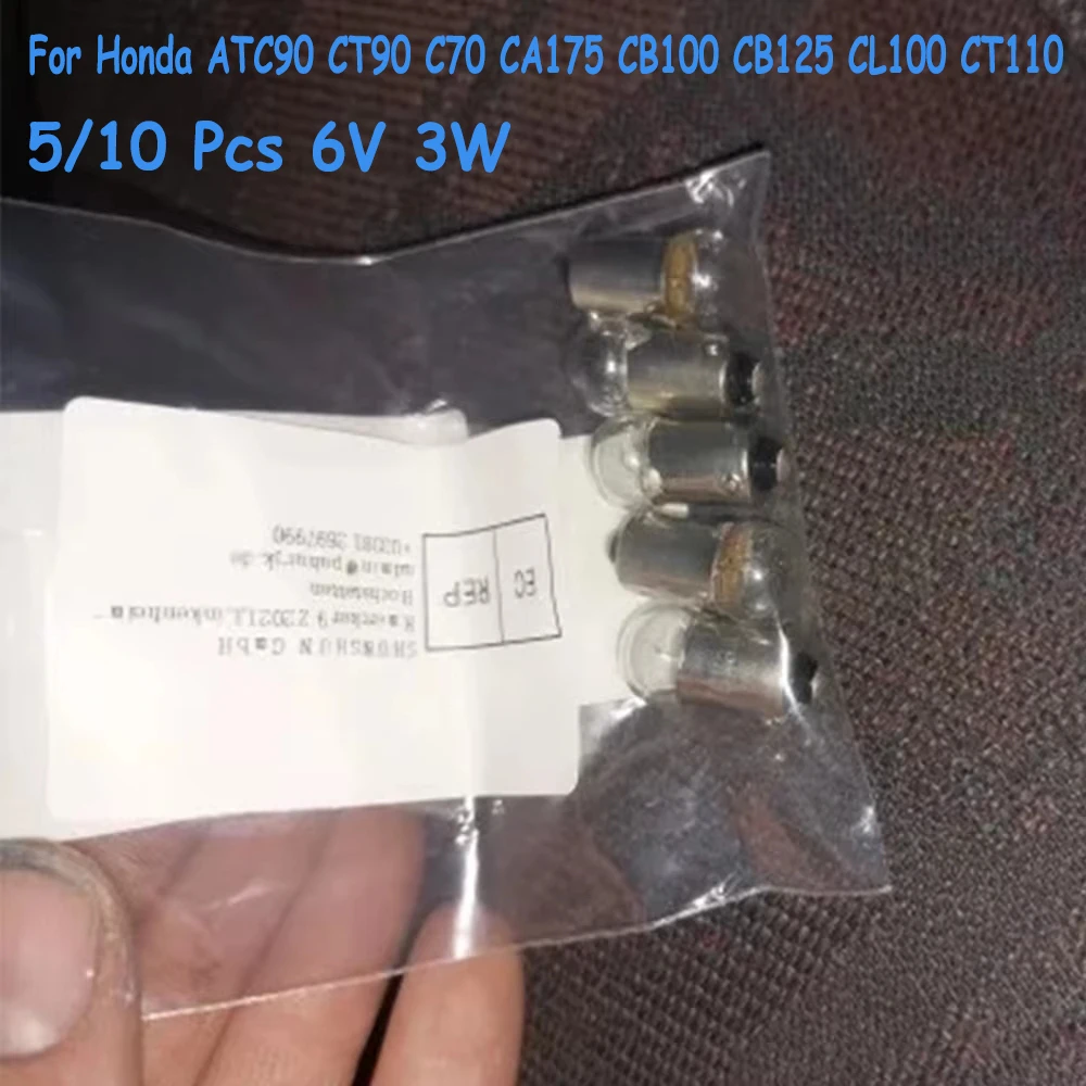 For Honda ATC90 CT90 C70 CA175 CB100 CB125 CL100 CT110 Speedo Meter Bulbs 5/10 Pcs 6V 3W Motorcycle Speedometer Lights Bulb
