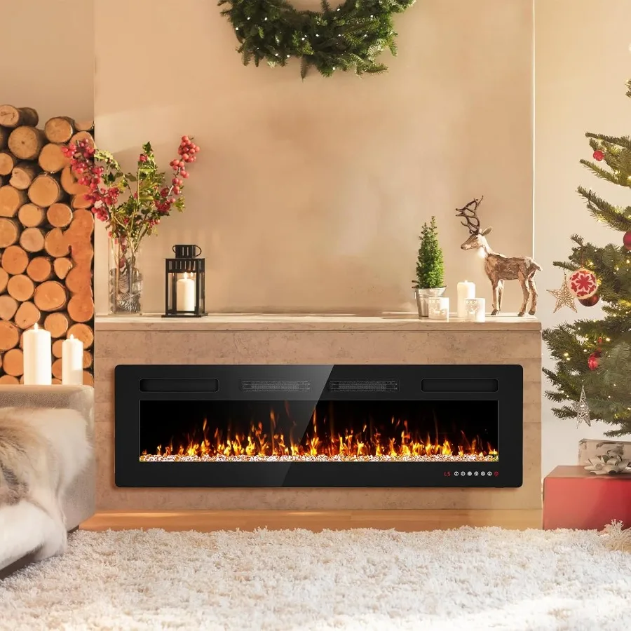 60 مدفأة كهربائية مثبتة على الحائط مع شاشة تعمل باللمس للتحكم عن بعد لغرفة المعيشة الحديثة وغرفة النوم