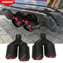 1PCS Ytype Double Exit Exhaust Pipe Carbon Fiber Nozzle for Muffler Tuning Car Universal for Car Exhaust Tip Stainless Red