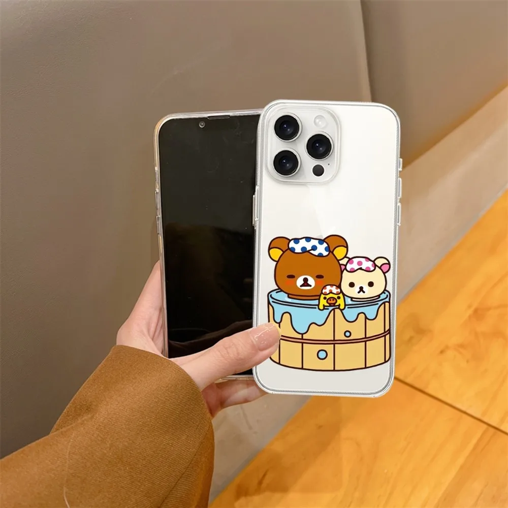 MINISO Cartoon R-Rilakkuma  Phone Case For iPhone 15 14 13 12 11 Mini Pro Max X XR XSMax 7 8 Plus SE20 Transparent Cover