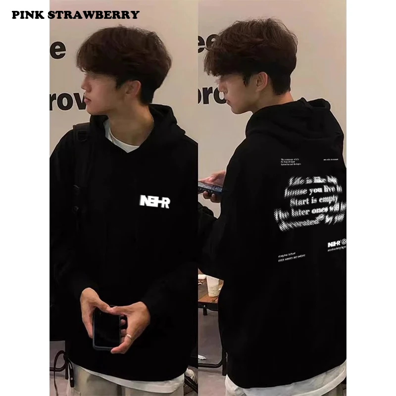 Hoodie Plush American Street Pria Musim Gugur Musim Dingin 2025 Baru Oversize Hangat Lengan Panjang Pullover Sweatshirt Y2K Atasan Pakaian Pria