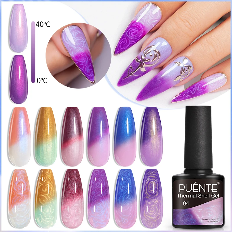 PUENTE Thermal Gel Nail Polish Pearl Shell Thread Temperature Color Changing Semi-permanent Varnish Soak Off UV Nail Art Gel