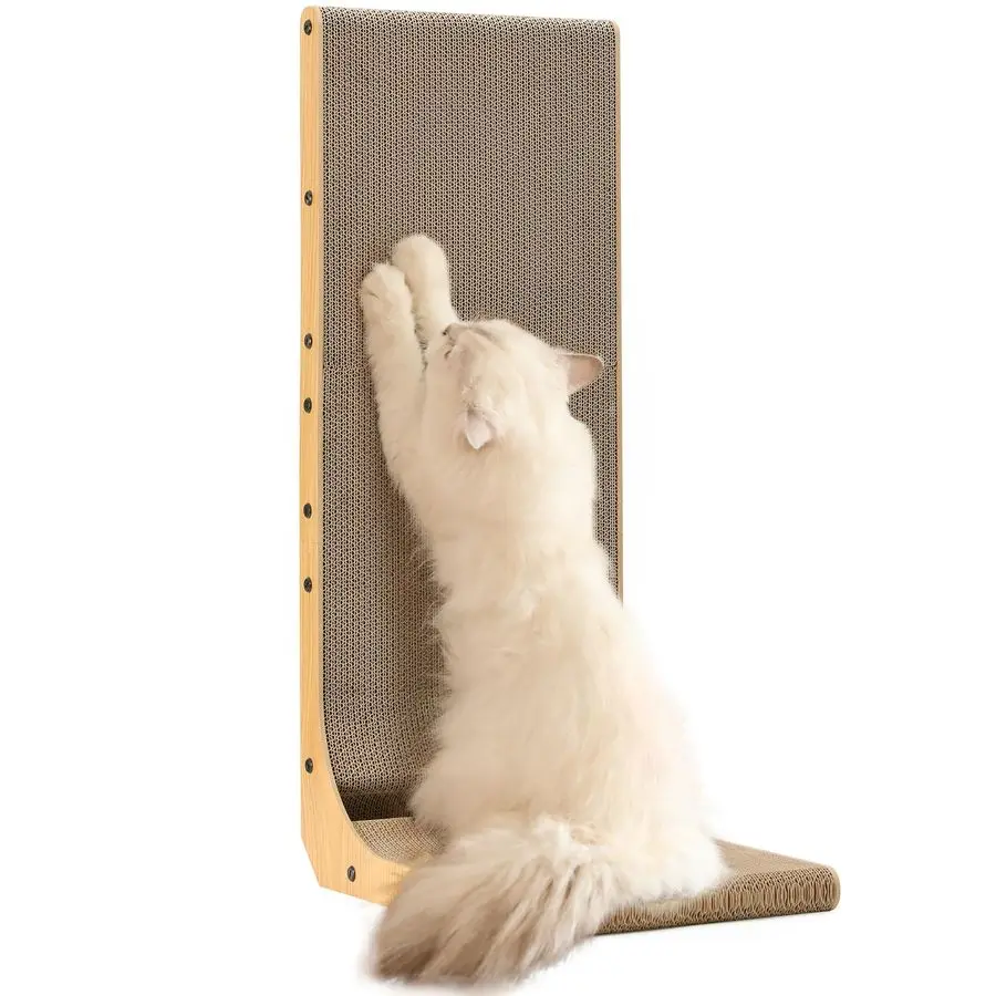 

Когтеточка для кошек, 32,7 дюйма, L-образная, настенная, из картона, с игрушкой-мячиком для домашних кошек, увеличенный размер